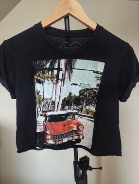Obsessive Love black graphic Cut Off T-shirt Sz S 1955 red and white Chevrolet
